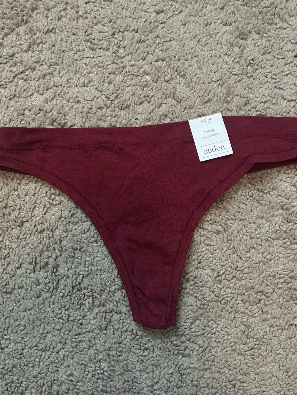 NWT Auden Cotton-Blend Maroon Burgundy Thong Large
